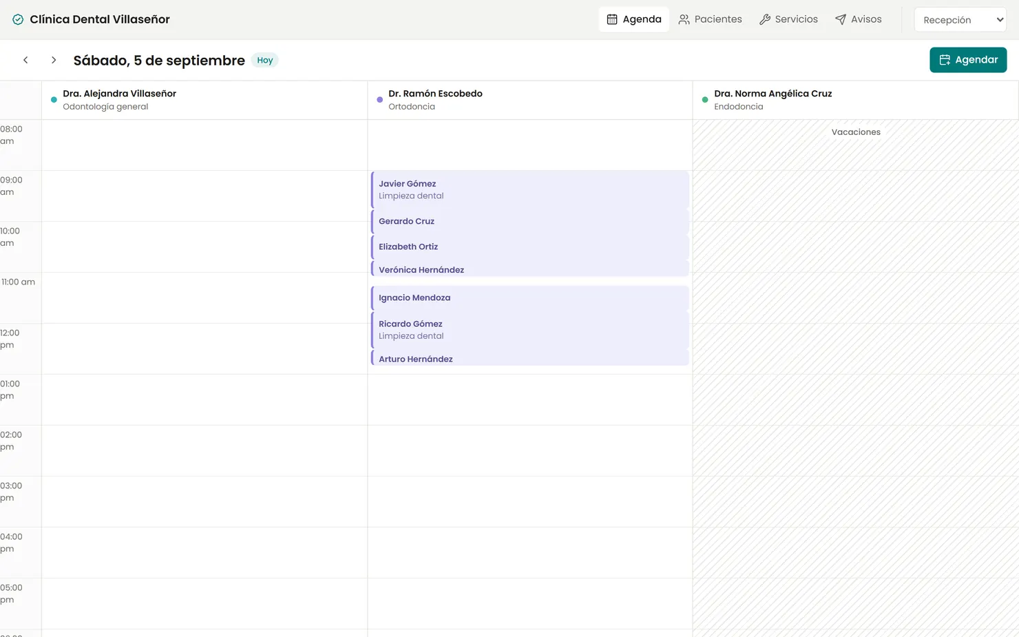 Pantalla del sistema Agenda y expediente
